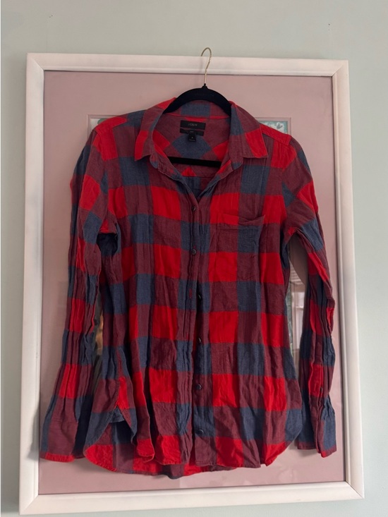 J. Crew Tops - J. Crew Red and Navy Plaid Button-Down Shirt